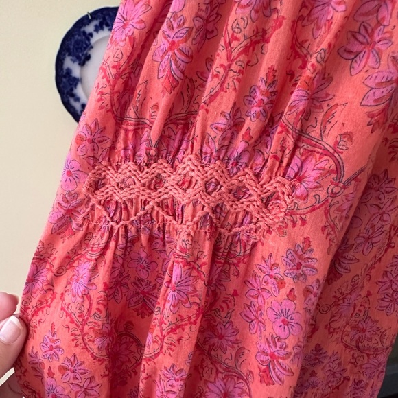 Odd Molly | Pink Floral Embroidered Boho Midi Dress with Tassel Tie, Size XL - Picture 4 of 9